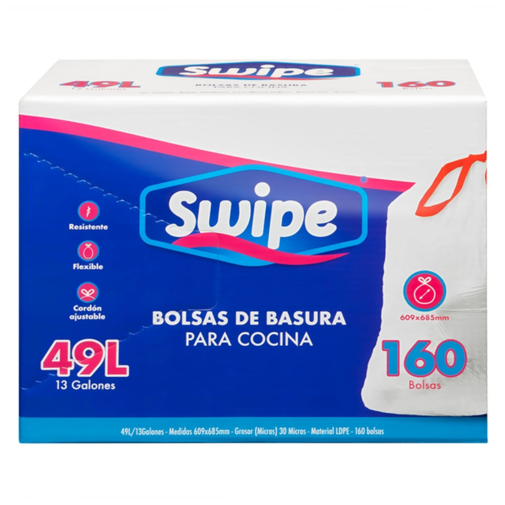 BOLSA DE BASURA BLANCA CON CORDON SWIPE 13 GL 160 UND