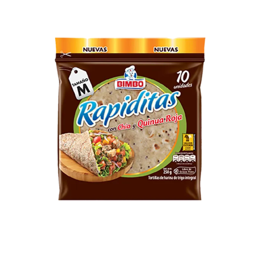 PAN BIMBO RAPIDITAS CON CHIA Y QUINUA 10 UNIDADES 250 G