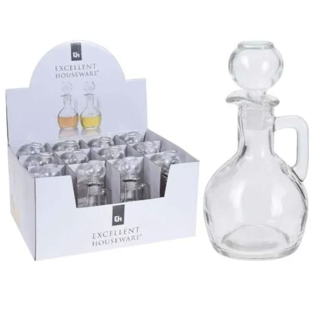 BOTELLA PARA ADEREZO CON CAPACIDAD DE 270ML DE VIDRIO CON ASA Y TAPÓN