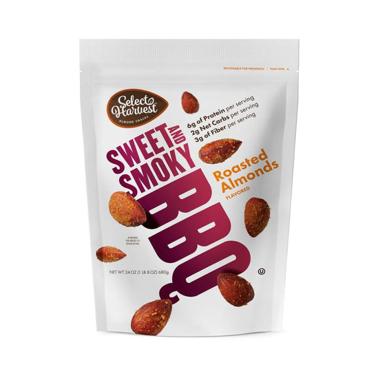 ALMENDRAS TOSTADAS CON SABOR A BARBACOA DULCE Y AHUMADA SELECT HARVEST 680 GR