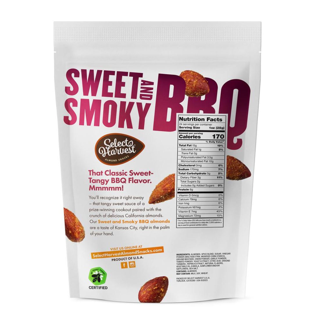ALMENDRAS TOSTADAS CON SABOR A BARBACOA DULCE Y AHUMADA SELECT HARVEST 680 GR