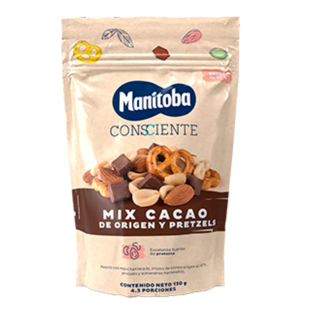MANITOBA MIX CACAO DE ORIGEN Y PRETZELS 130G
