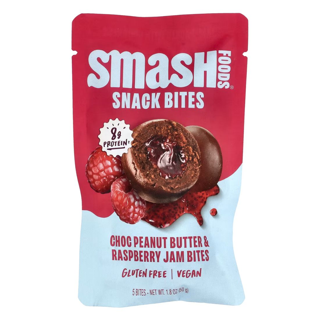 BOCADITOS CHOCOLATE MANTEQUILLA DE MANÍ Y MERMELADA DE FRAMBUESA SMASH FOODS 1.8 OZ