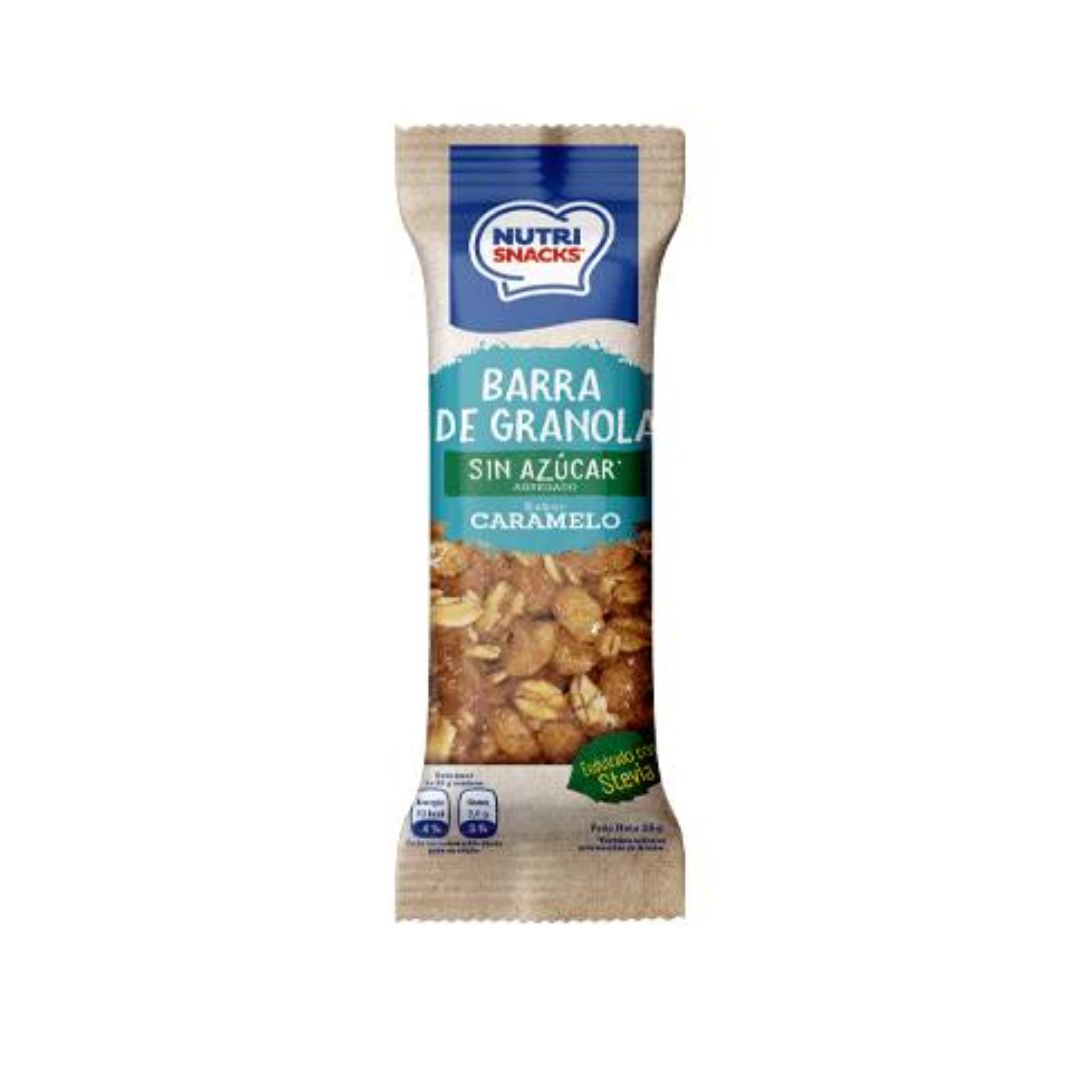 BARRA DE GRANOLA SIN AZUCAR SABOR CARAMELO 25 GRS NUTRI SNACKS 25GRS