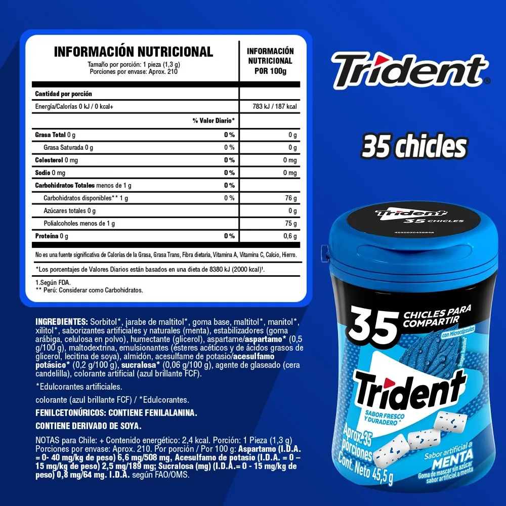 CHICLE TRIDENT MENTA BOT 35 UND