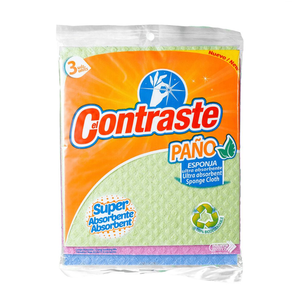 CONTRASTE 3-PACK PAÑO ESPONJA SUPER ABSORBENTE