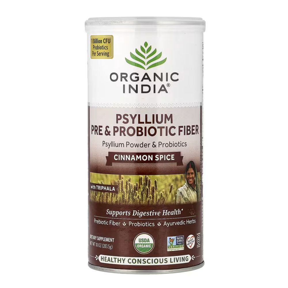 ORGANIC INDIA POLVO DE CÁSCARA DE PSYLLIUM SUPLEMENTO DE FIBRA PRE Y PROBIÓTICA