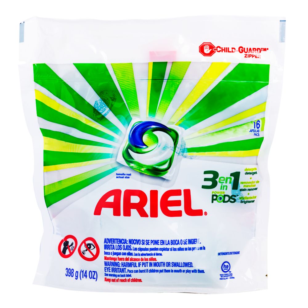 DETERGENTE ARIEL PODS 3 EN 1 16 UNIDADES