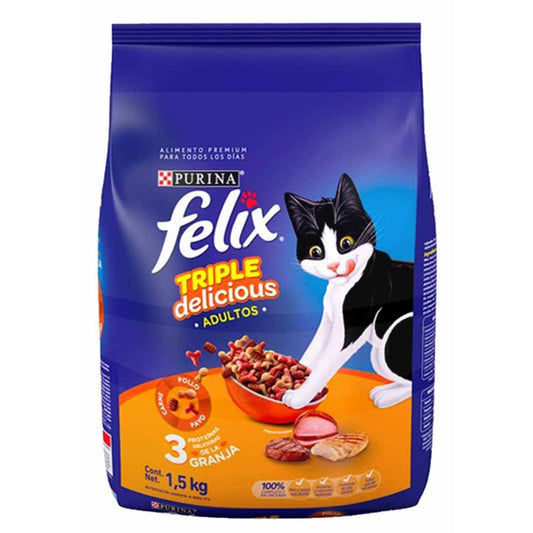 ALIMENTO PARA GATOS ADULTO TRIPLE DELICIOUS GRANJA FELIX 1.5 KG