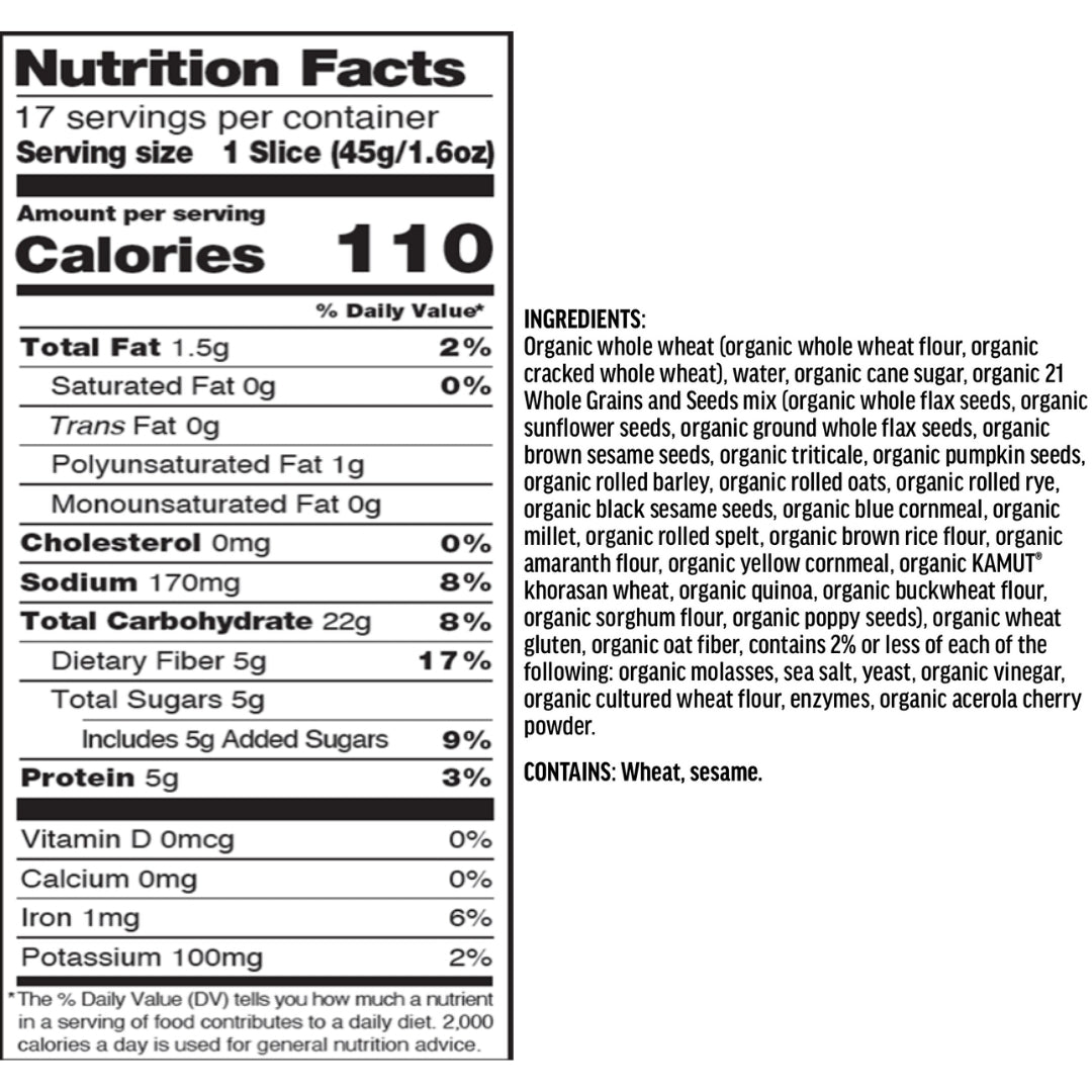 PAN ORGANICO DAVES KILLER BREAD 21 WHOLE GRAINS 27 OZ