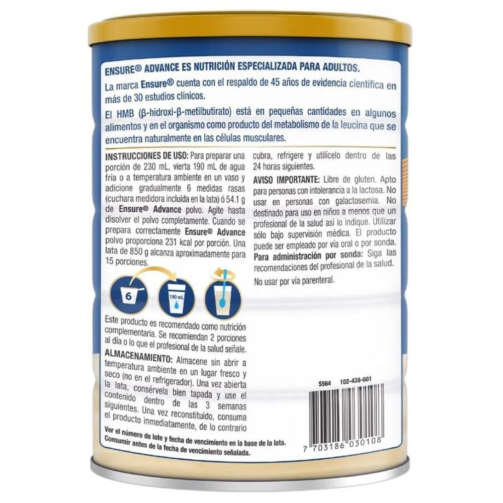 ENSURE ADVANCE EN POLVO VAINILLA 850 GR