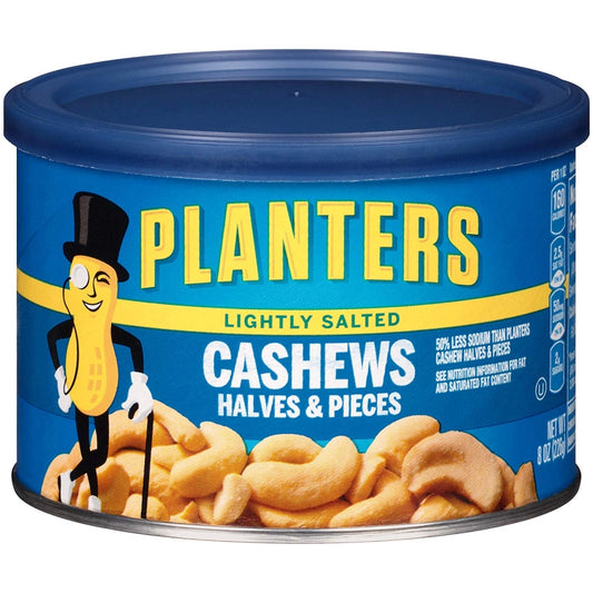 MANI PLANTERS LIGHTLY SALTED CASHEWS HALVES 8 OZ