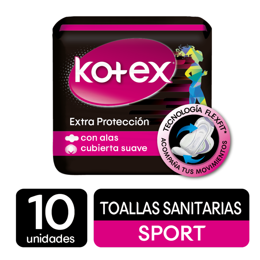 TOALLAS SANITARIAS KOTEX SPORT CON ALAS 10 UN