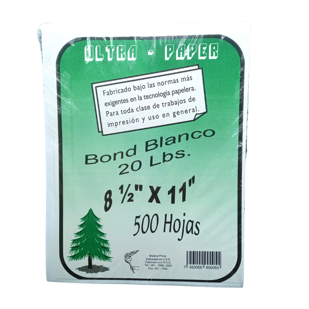 RESMA DE PAPEL BOND TAMAÑO 8.5X11 20 LB 500 HJS 92% ULTRAPAPER