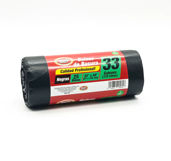 BOLSAS DE BASURA BIODEGRADABLES NEGRAS 32" X 40" MASTER DIRECT 25 UND