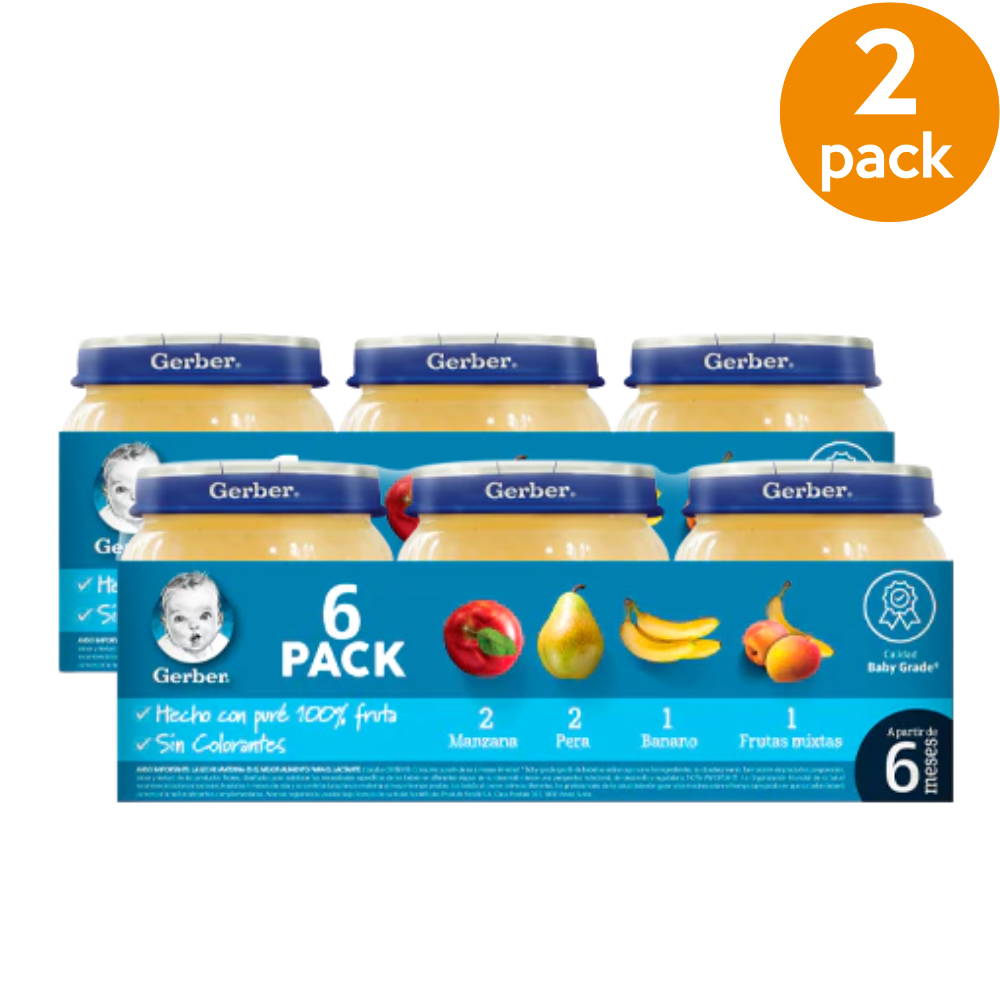 GERBER SURTIDO MANZANA, FRUTAS MIXTAS, PERA 2 PACK