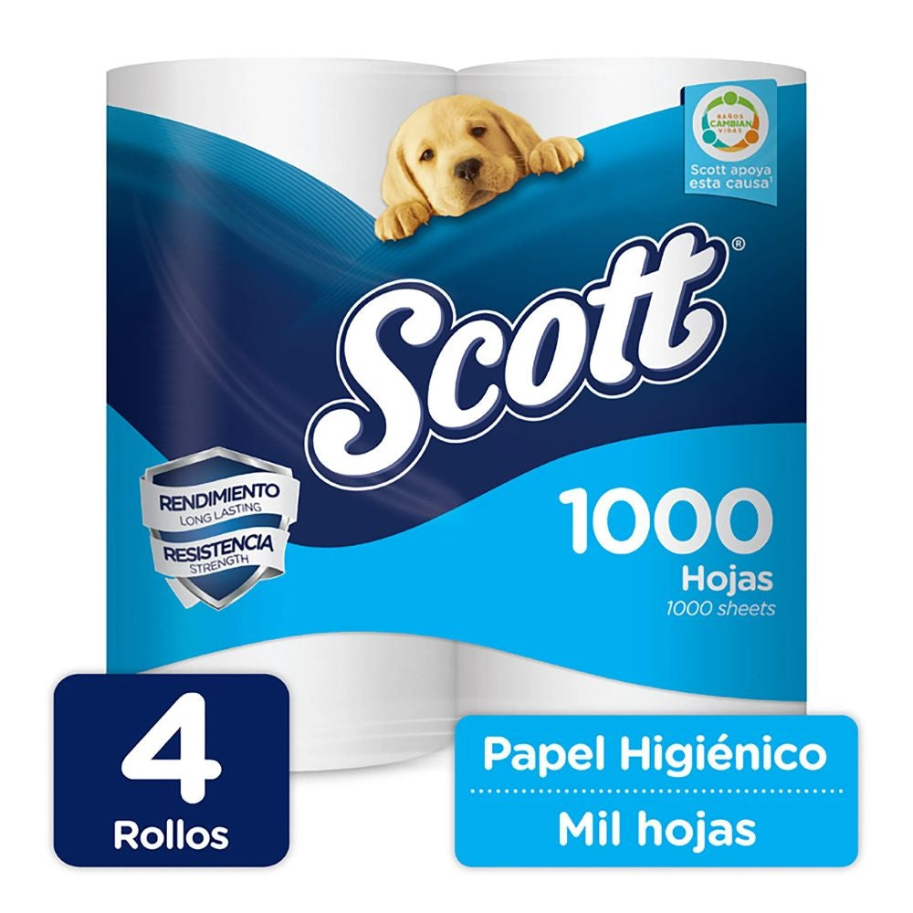 PAPEL HIGIENICO SCOTT 1000 HOJAS 4 ROLLO