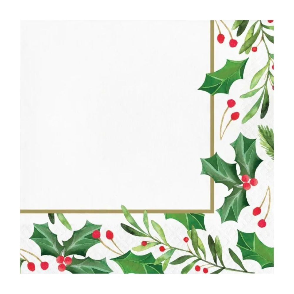 SERVILLETA DECORADO NAVIDEÑO CON ACEBO 16 UND