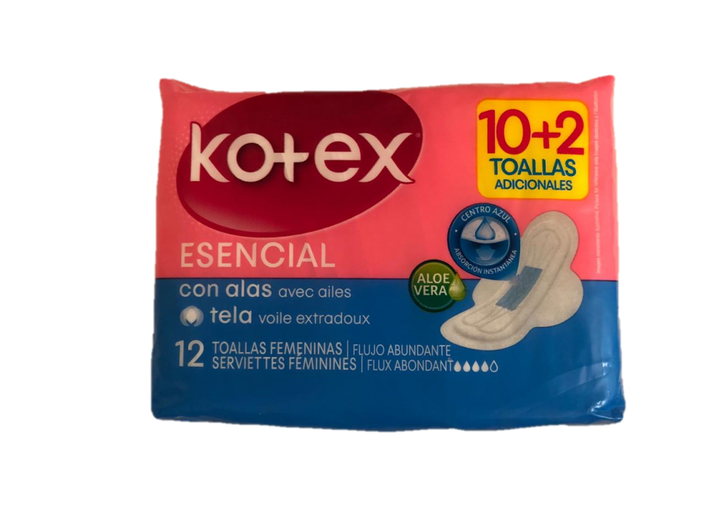 TOALLAS SANITARIAS KOTEX ESENCIAL CON ALAS 12 UN