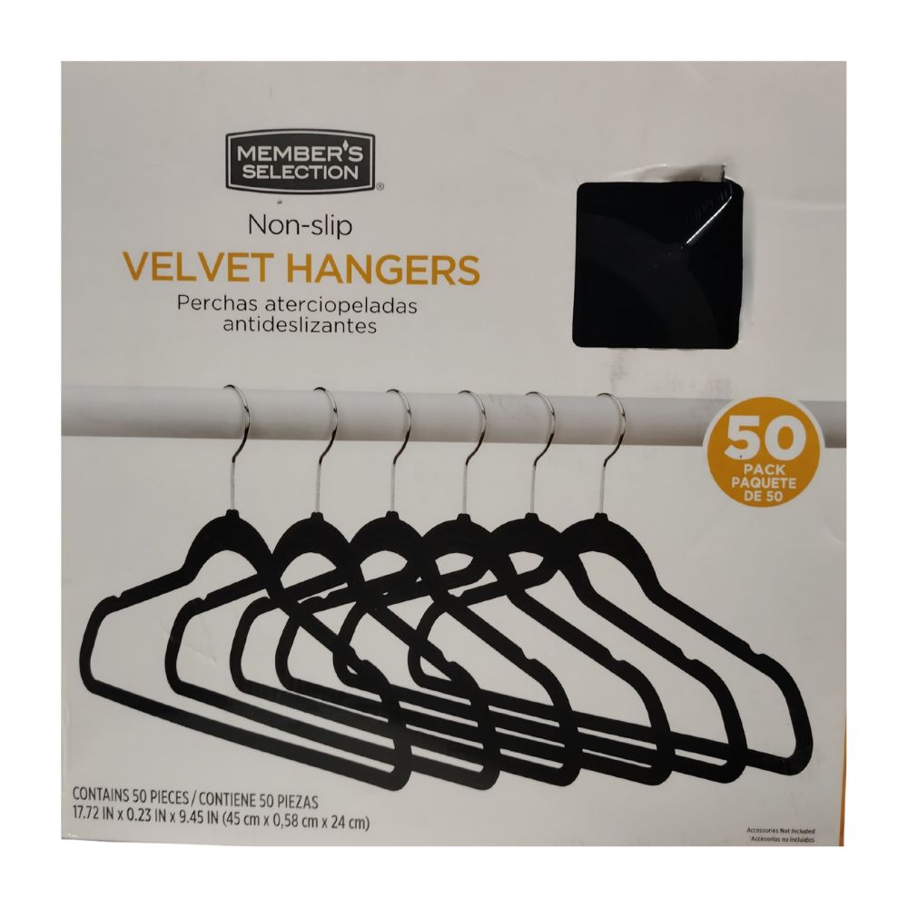 GANCHOS DE ROPA ATERCIOPELADOS COLOR NEGRO MEMBERS SELECTION 50 UND