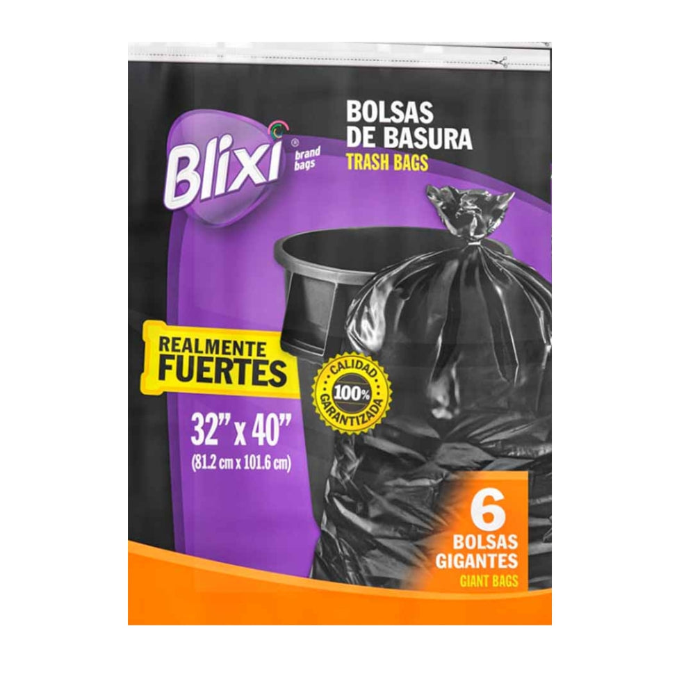 BOLSA DE BASURA FLAT NEGRA GIGANTE 32X40 BLIXI 6 UND