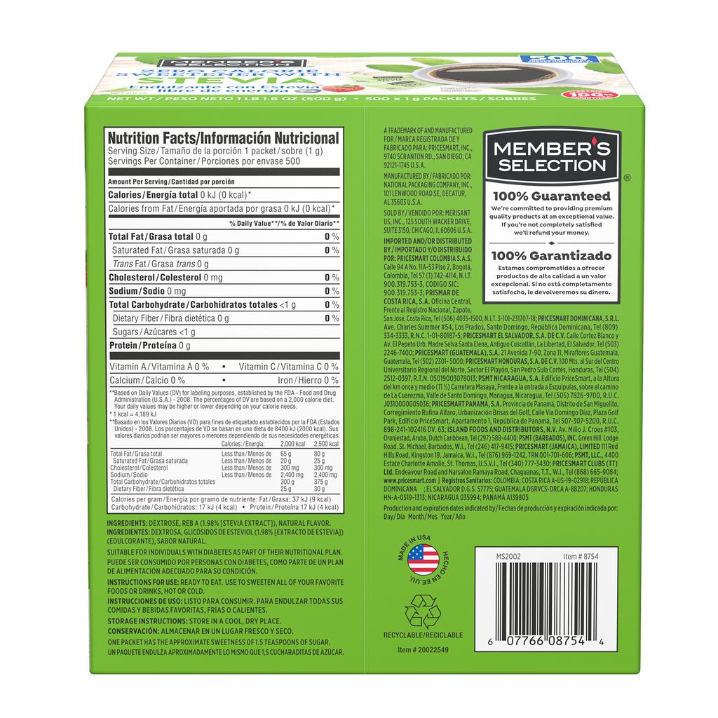 ENDULZANTE STEVIA MEMBERS SELECTION 500 UND