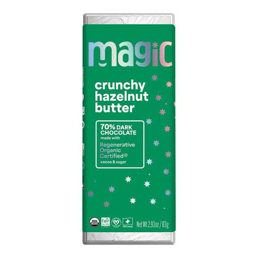 CHOCOLATE OSCURO ORGANICO CON RELLENO DE AVELLANA CRUJIENTE MAGIC 2.9 OZ