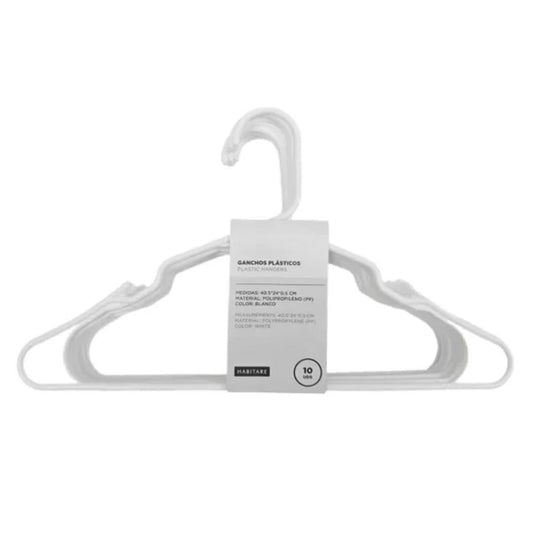JUEGO DE 10 GANCHOS PLASTICOS PARA COLGAR ROPA COLOR BLANCO