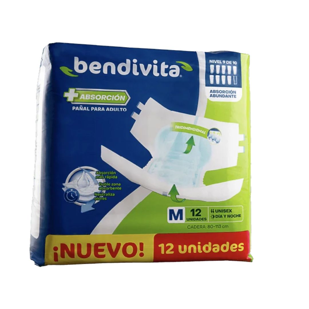 PAÑAL DE ADULTO MEDIUM BENDIVITA  12 UND