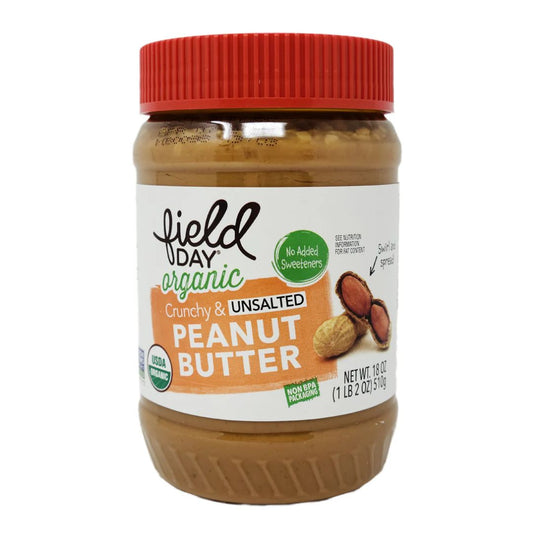 FIELD DAY ORGANIC PEANUT BUTTER CRUNCHY UNSALTED 18 OZ