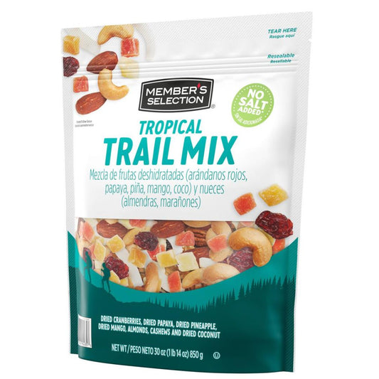 TROPICAL TRAIL MIX MEZCLA DE FRUTAS DESHIDRATADAS ARANDANOS PAPAYA PIÑA MANGO COCO NUECES ALMENDRAS MARAÑONES