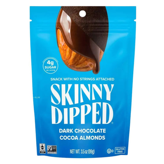 SKINNY DIPPED ALMENDRAS CUBIERTAS DE CHOCOLATE OSCURO Y CACAO