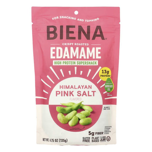 SNACK CRUJIENTE DE EDAMAME TOSTADO SAZONADO CON SAL ROSADA DEL HIMALAYA BIENA FOODS 4.75 OZ