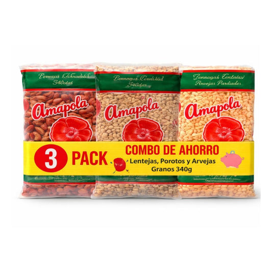 AMAPOLA 3 PACK POROTOS LENTEJAS ARVEJAS
