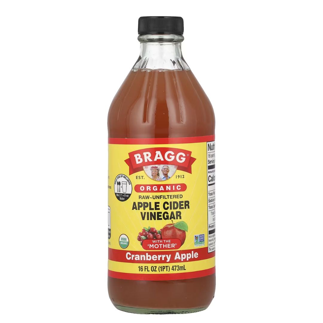 VINAGRE DE SIDRA DE MANZANA SABOR ARÁNDANO Y MANZANA BRAGG 16 OZ