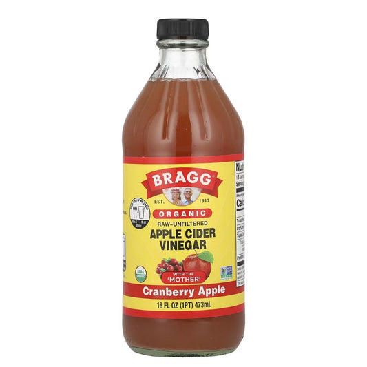 VINAGRE DE SIDRA DE MANZANA SABOR ARÁNDANO Y MANZANA BRAGG 16 OZ
