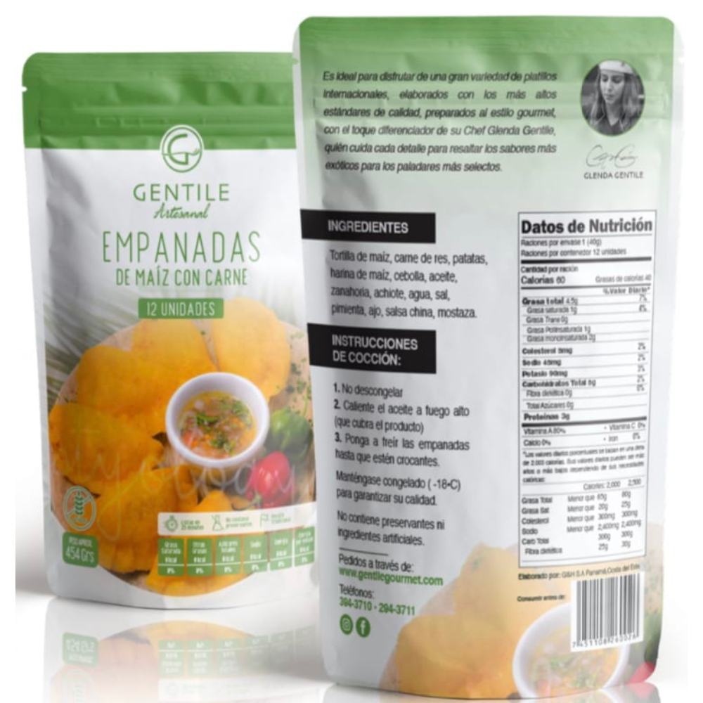EMPANADAS DE MAIZ CON CARNE GENTILE  12 UND - 454 GR