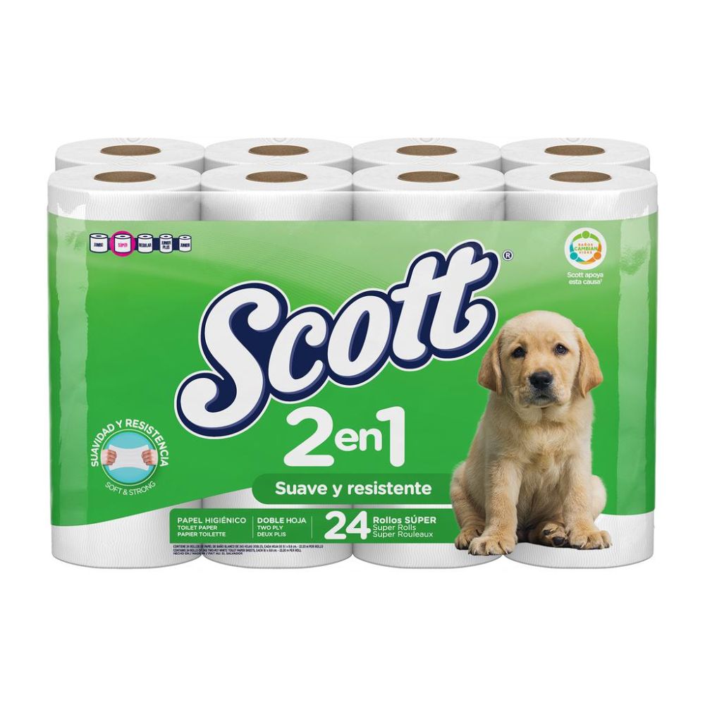 PAPEL HIGIENICO SCOTT DOBLE HIGIENE DOBLE HOJA 24 ROLLOS
