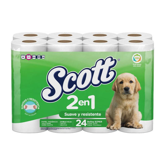 PAPEL HIGIENICO SCOTT DOBLE HIGIENE DOBLE HOJA 24 ROLLOS