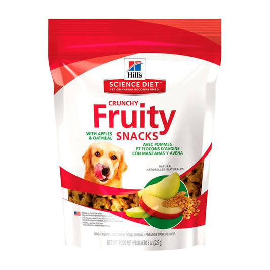 HILL'S NATURAL FRUITY CRUNCHY SNACKS, PARA TODAS LAS ETAPAS DE LA VIDA, SABOR DELICIOSO, PREMIOS PARA PERROS, MANZANAS Y AVENA, BOLSA DE 8 OZ