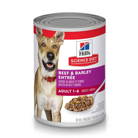HILL'S SCIENCE DIET ADULT - ALIMENTO HÚMEDO ENLATADO PARA PERROS CON CARNE DE RES Y CEBADA 370 GR