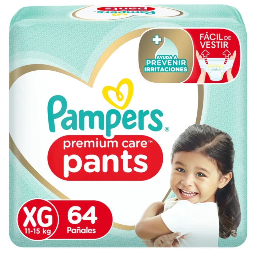 PAÑALES PAMPERS PREMIUM CARE PANTS TALLA XG, 64 UNIDADES