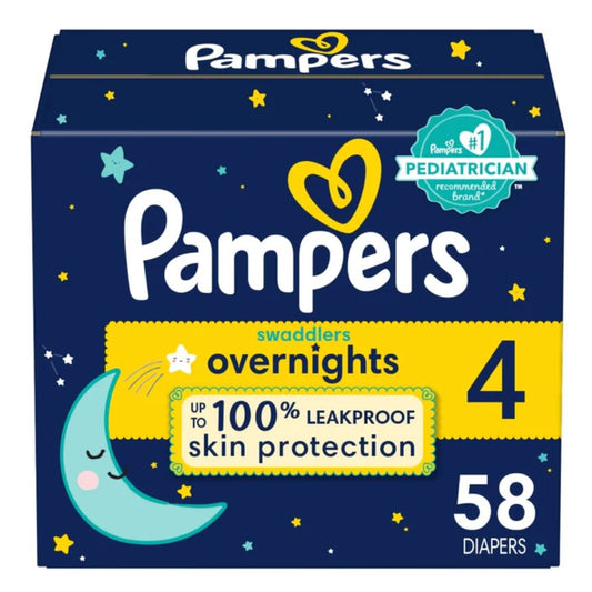 PAÑALES PAMPERS SWADDLERS OVERNIGHT TALLA 4, 58 UNIDADES