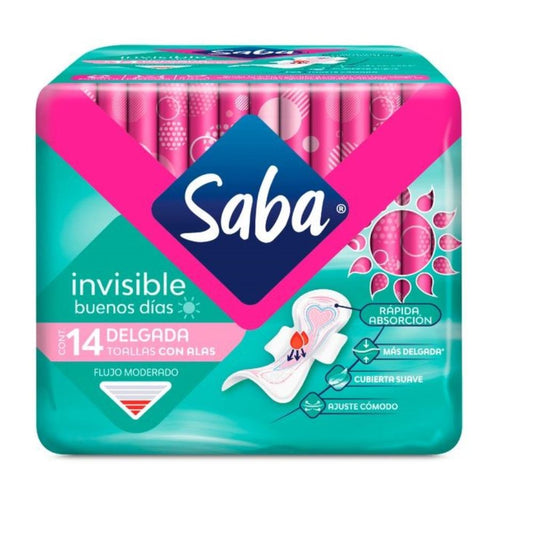 TOALLAS SANITARIAS SABA INVISIBLE CON ALAS 14 UNIDADES
