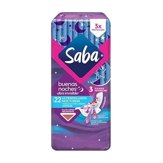 TOALLAS SANITARIAS SABA BUENAS NOCHES ULTRA INVISIBLE 22 UND