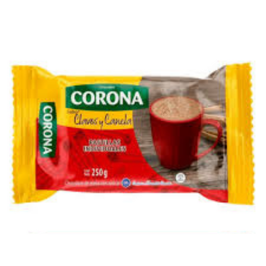 BEBIDA CHOCOLATE EN BARRA CORONA CLAVOS Y CANELA 250 GR