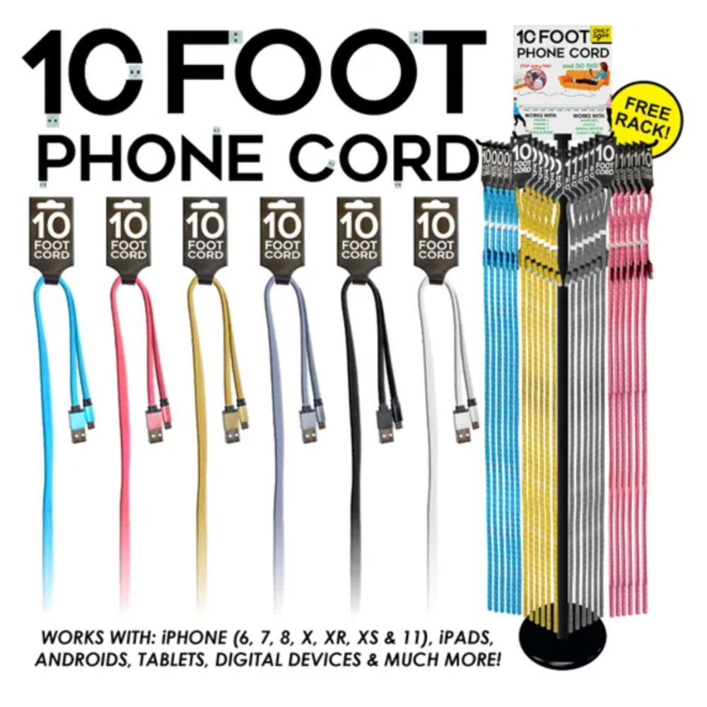 CABLE CARGADOR DE CELULAR 10 PIE SURTIDO