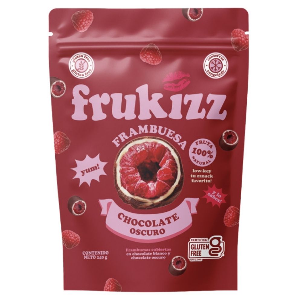 FRUKIZZ FRAMBUESA CUBIERTA CON CHOCOLATE OSCURO  140 GRS