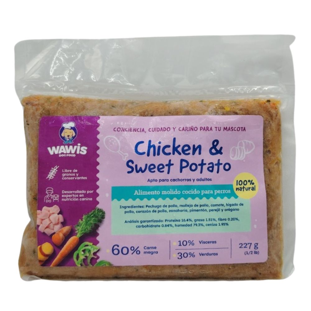 ALIMENTO MOLIDO PARA PERRO POLLO Y PAPA WAWIS 227 GR