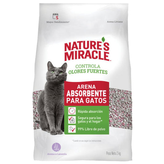 ARENA PARA GATOS ABSORBENTE AROMA LAVANDA NATURES MIRACLE 2 KG